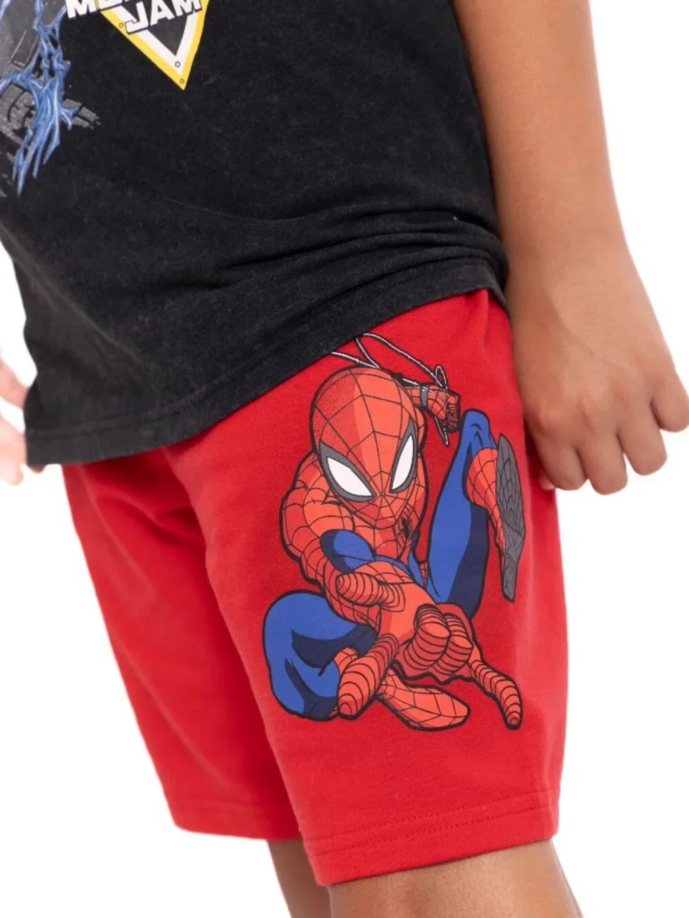 Marvel Monster Jam Boys 2 Piece Outfit Set Spider-Man Tee Shorts Large 10/12